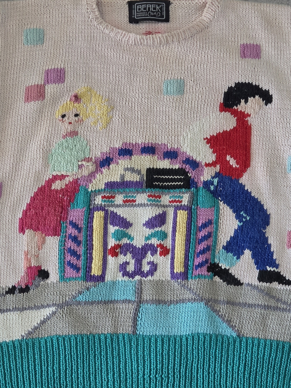 Vintage Berek 1989 RARE Hand Knit Heavy Sweater Retro Diner Womens Size S/M - Picture 2 of 7